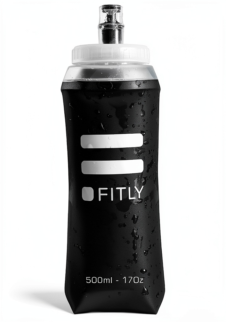 FITLY Collapsible Water Bottle Lightweight Folding Flask on a trail‑run belt loop