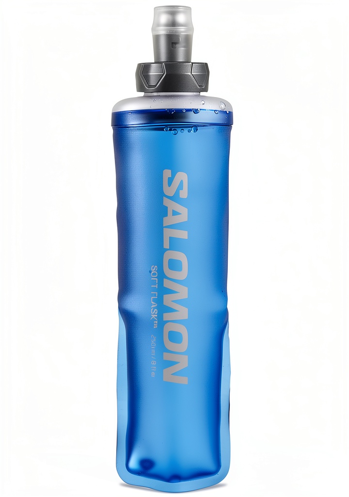 Installing Salomon Soft Flask 250ml Collapsible BPA Free Hydration on a wooden desk