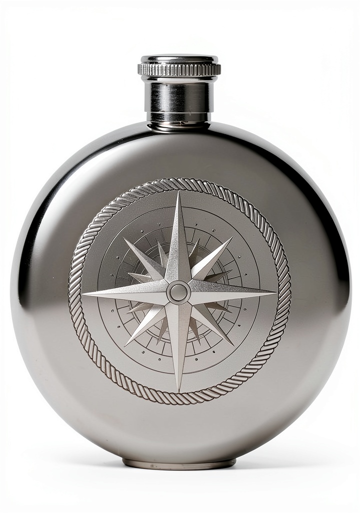 Kikkerland stainless steel flask placed on a rocky trail with a backpack beside it